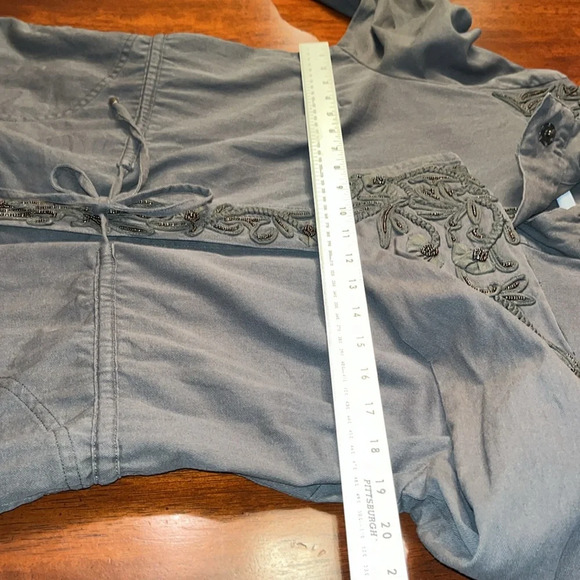 LOVE SAM Olive Green snap front jacket drawstring waist 100% cotton size medium - Picture 13 of 14